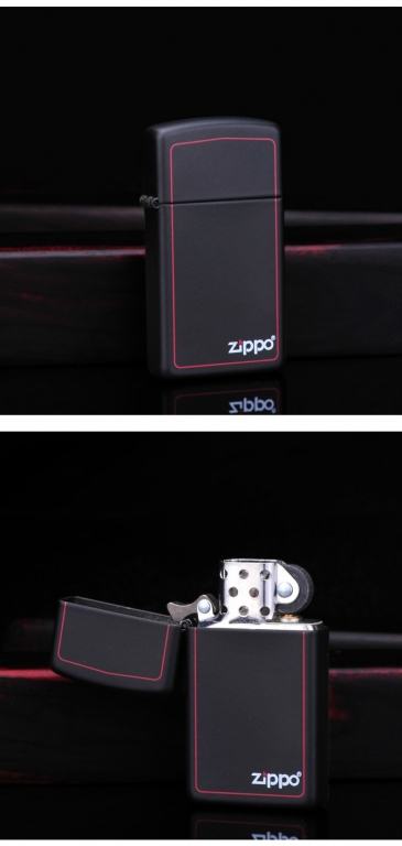 Bật Lửa Zippo Bản Nhỏ Sơn Màu Đen Viền Đỏ - Logo Zippo SKU 1618ZB – Zippo Slim Black Matte with Zippo Logo and Border